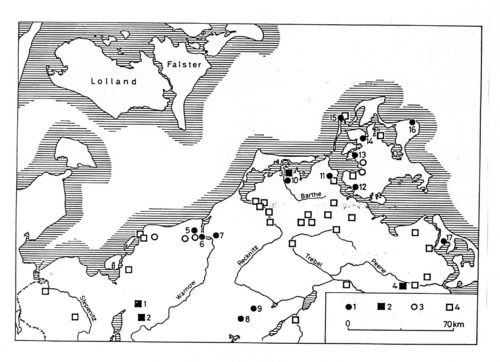 Abb. 10. Karte der archäologischen Fundplätze, auf denen Fundgut aus Skandinaviene