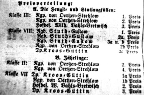 Abb. 4. Die Zuchterfolge des Gustower Gutsbesitzers Erich Stuth im Jahre 1932 (Rügensche Zeitung 1932 Nr. 132 v. 31. 7. 1932).