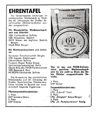 Abb. 1. Auszeichnung rügenscher Betriebe (nach Ostsee-Zeitung vom 5. bis 6. November 1977).