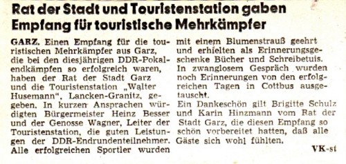 Abb. 3. Garz. Erfolg der touristischen Mehrkämpfer - Ostsee-Zeitung v. 2. 12. 1976